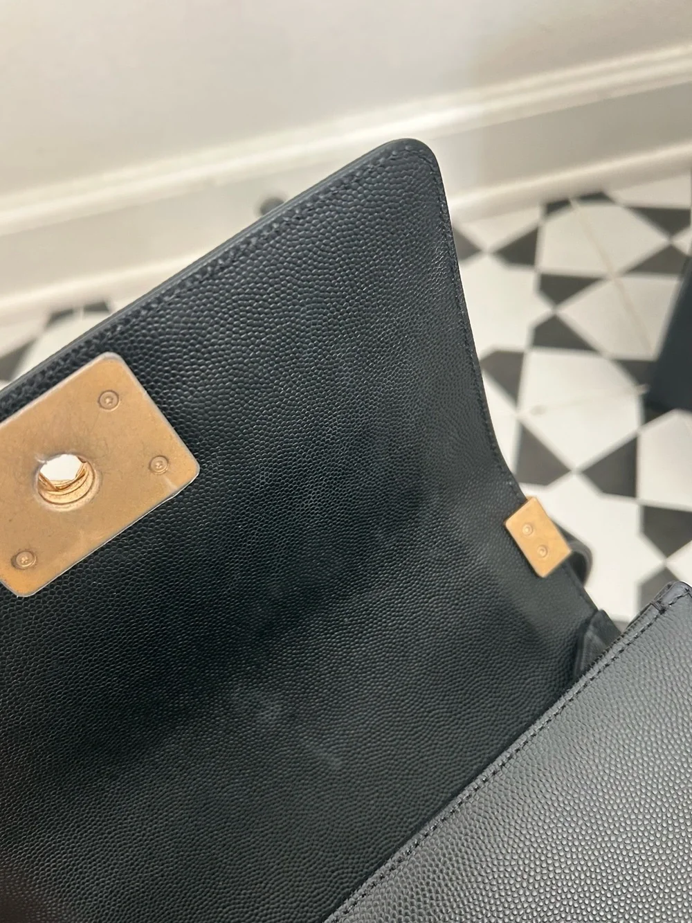 CHANEL Small Boy Bag Black Caviar Leather Brass